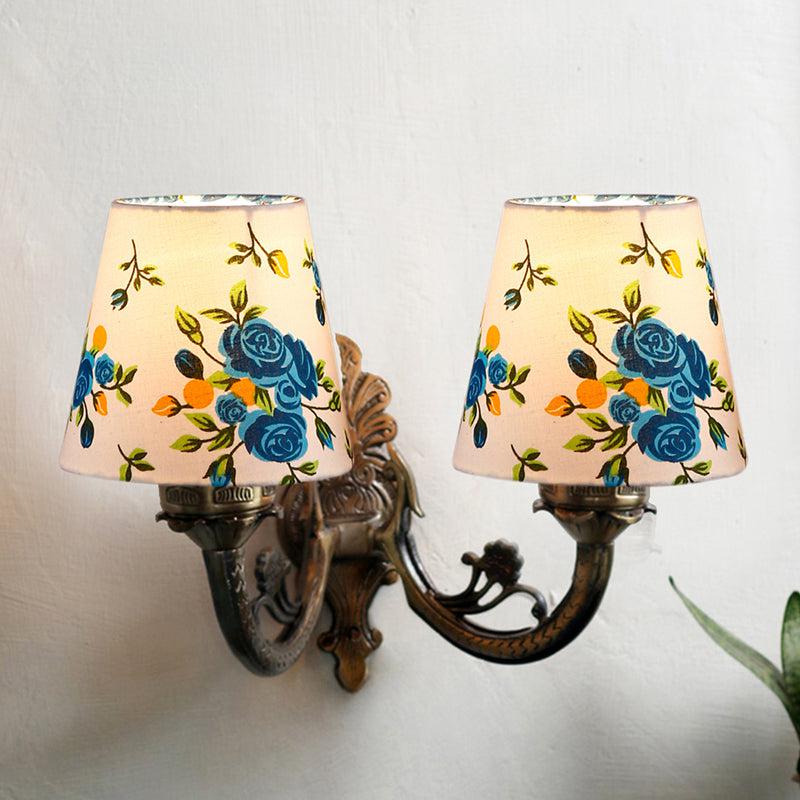 Vintage Blue Fleur Conical Duo Fabric & Metal Wall Lamp media 3