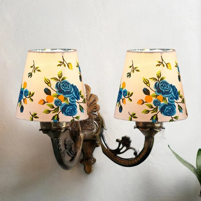 Vintage Blue Fleur Conical Duo Fabric & Metal Wall Lamp media 3