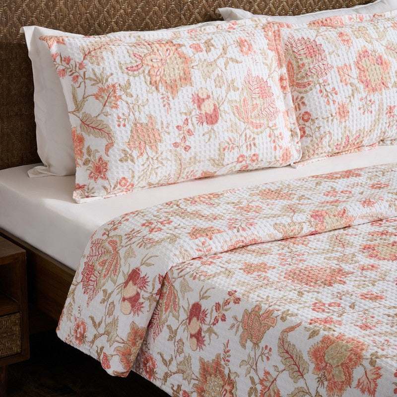 Petal Grace Cotton Duvet Cover (Peach) (230 Gsm) - Three Piece Set