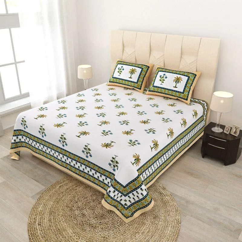 Palm Fields Printed Cotton Bedsheet (Yellow) - 140 TC media 1