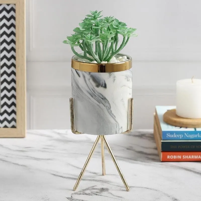 Faux Crassula In Marble Pot - 23 cms media 1