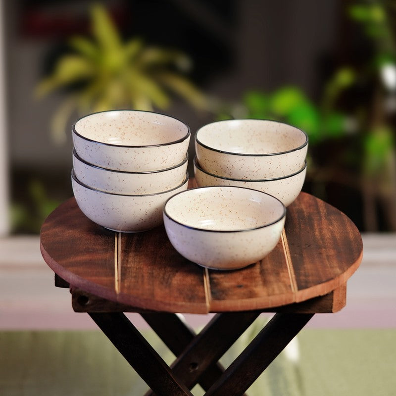 Annapurna Ceramic Snack Bowls (White, 200 mL Each) - Set Of Six