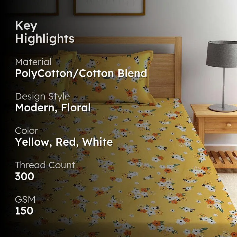 Mustard Floral Fitted Bedsheet - 150 GSM media 2
