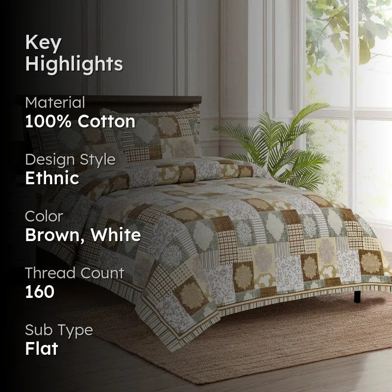 Aankhen Ethnic Cotton Bedsheet (Brown,White) - 160 TC media 2