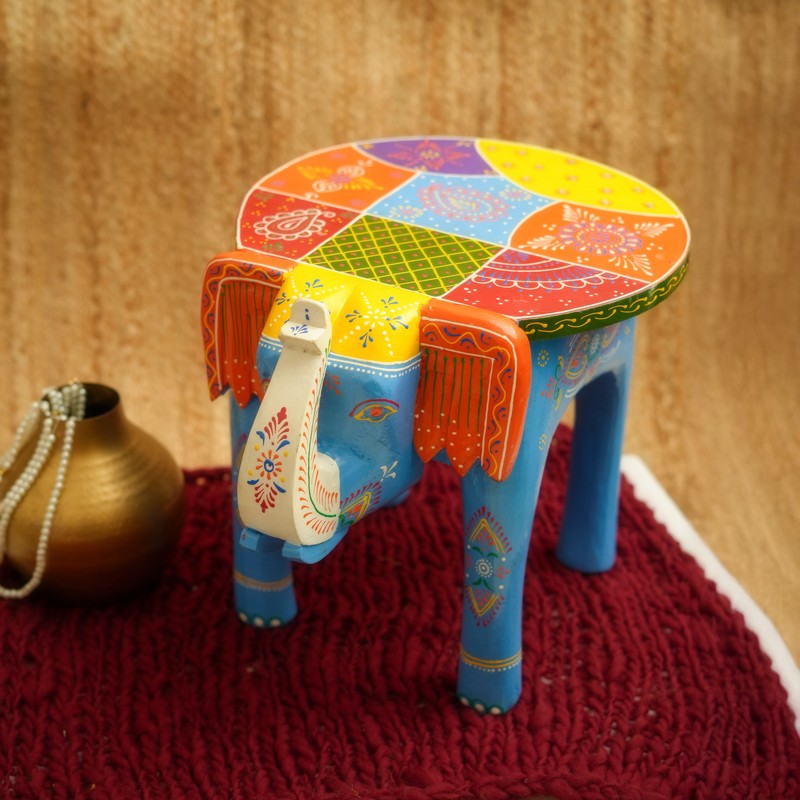 Kivra Ethnic Painted Mango Wood Stool