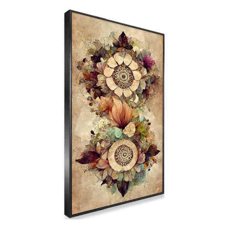 Autumn Leaves Mandala Floral Canvas Wall Painting With Frame - Black media 3
