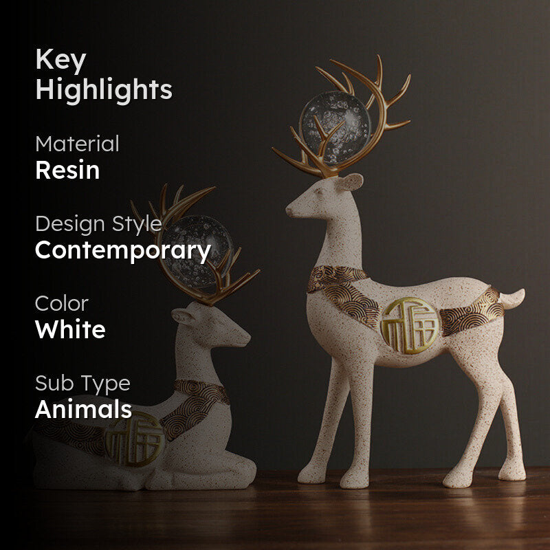 Chrystal Stag Showpiece (Beige) - Set Of  Two media 2