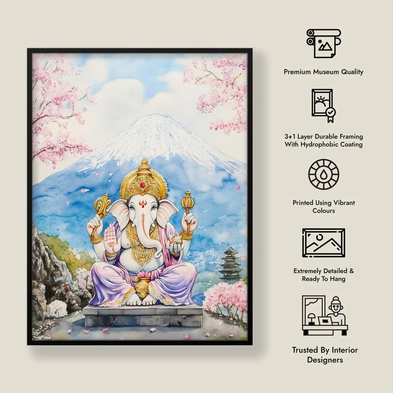 Parvataputra Ganesha Spiritual Archival Paper Wall Painting With Frame - Black media 9