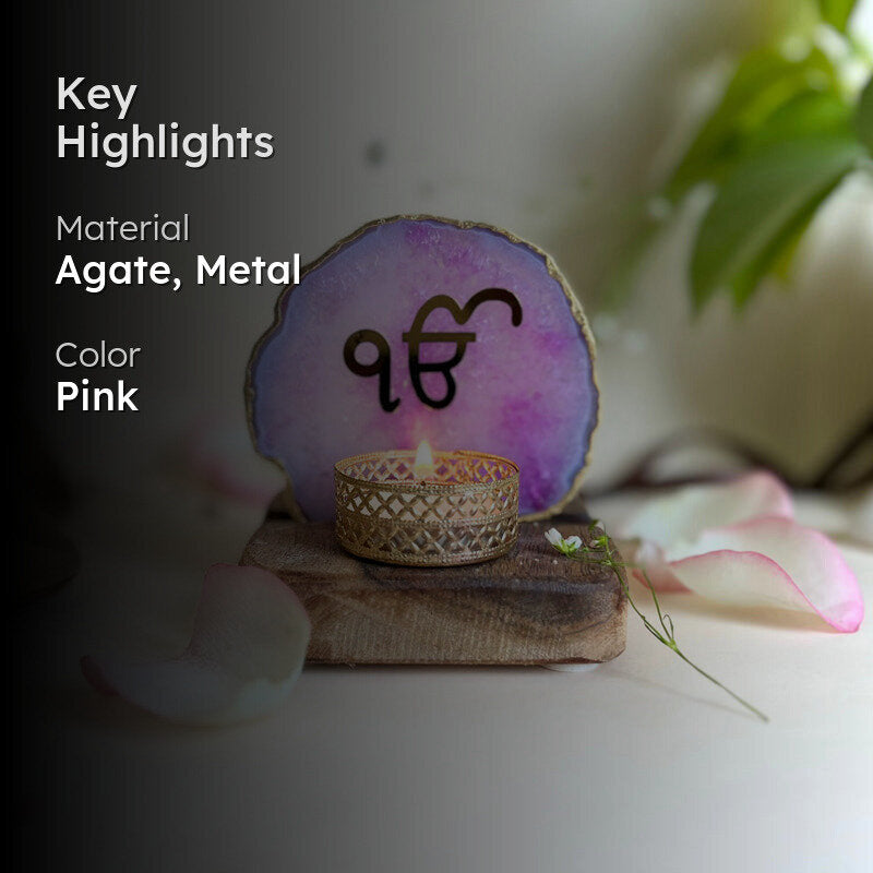 Ik Onkar Handcrafted Agate Religious Accent With Tealight Candle Holder - Pink media 2