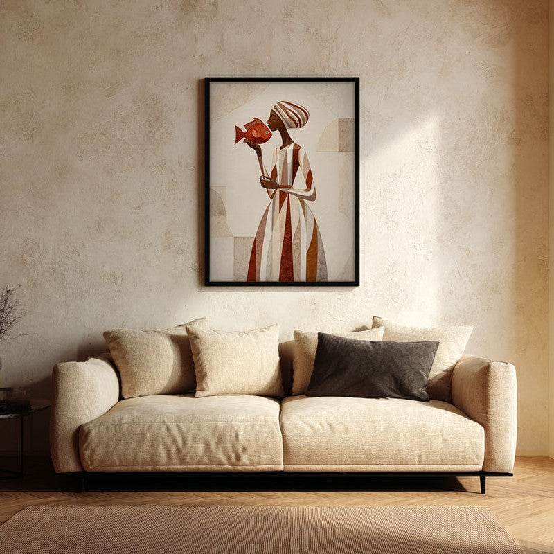 Sahira Traditional Woman Portrait Canvas Wall Painting With Black Frame