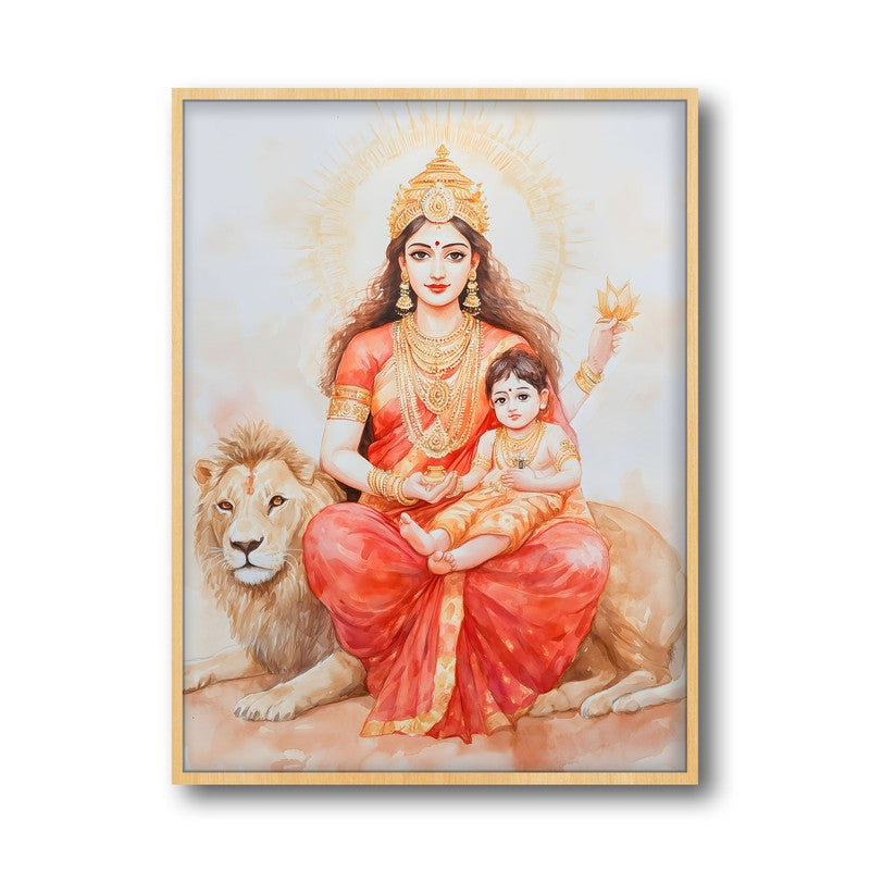 Jaya Durga Mata Spiritual Archival Paper Wall Painting - Natural Brown Frame media 5
