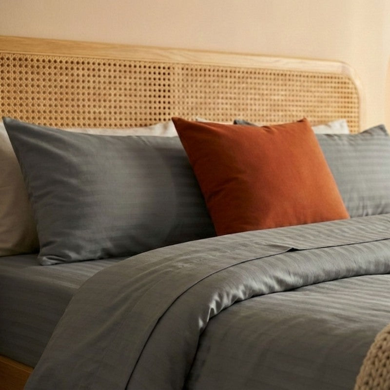 Slay In Stripes Cotton Bedsheet (Grey) - 210 TC media 3