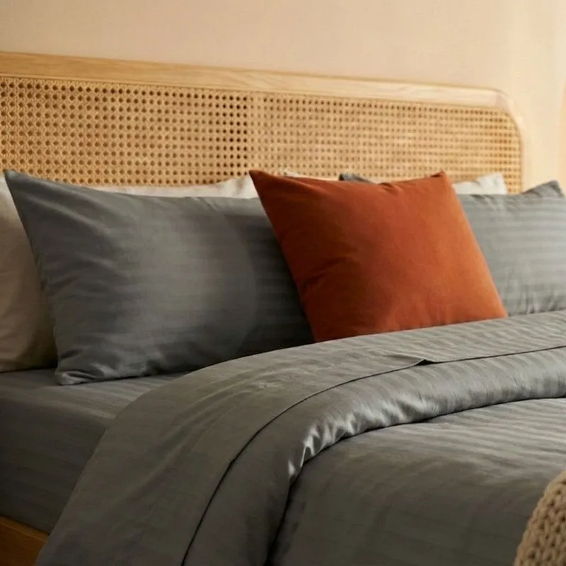 Slay In Stripes Cotton Bedsheet (Grey) - 210 TC media 3