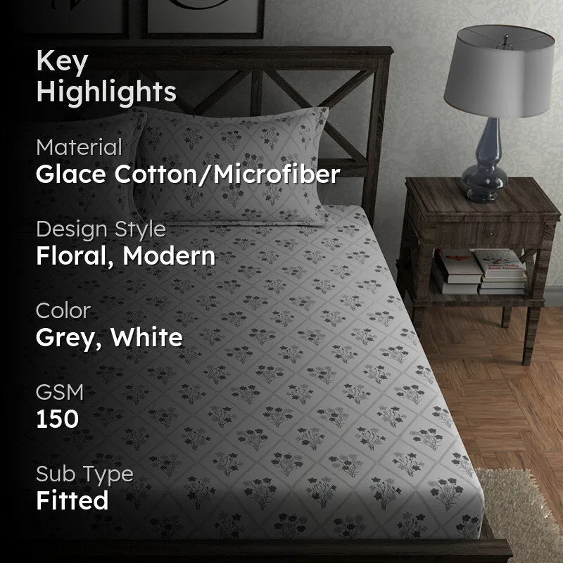 Lindir Fitted Microfiber Microfiber Bedsheet (Grey) - 150 GSM media 2