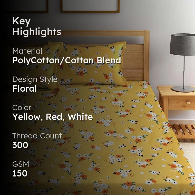 Mustard Floral Bedsheet - 150 GSM media 2