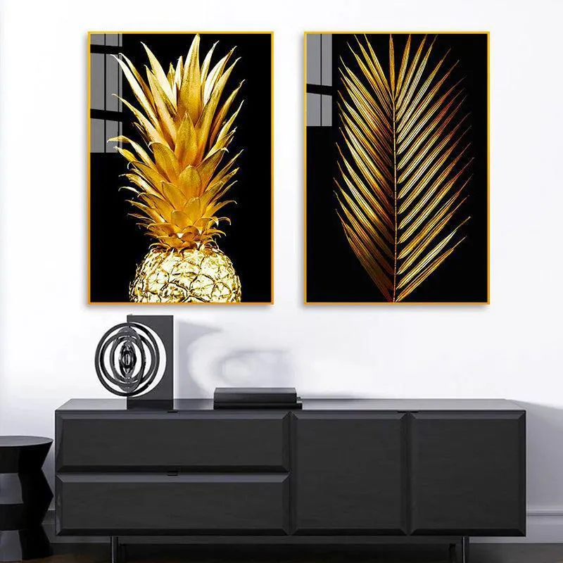 Tropical Midas Modern Canvas Wall Art With Frame (Gold) - Set Of Two media 1