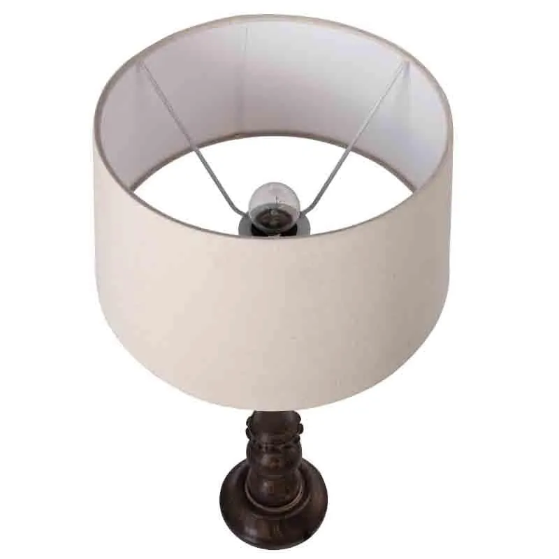 Earthie Wooden Fabric Table Lamp - Brown,Beige media 5