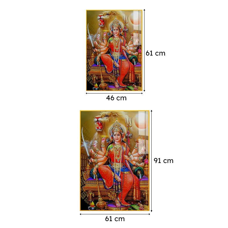 Glorious Matha Durga Spiritual Canvas Wall Art With Frame - Gold media 7