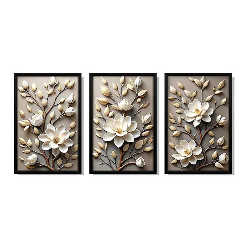 Ivory Blooms Wall Art With Frame - Set Of Three media 3