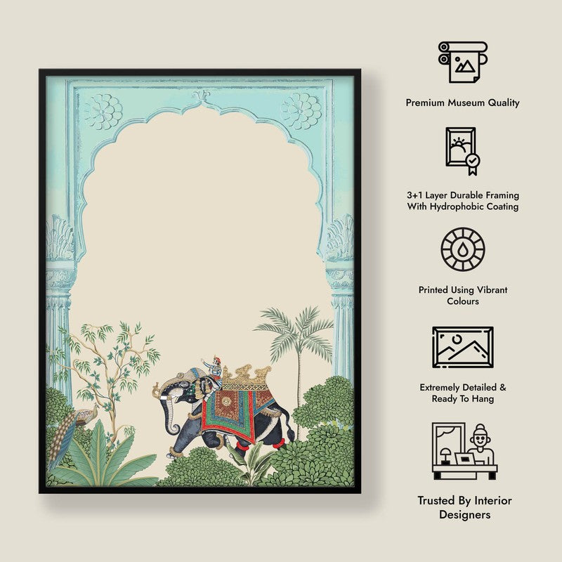 Eka Gaja Framed Jharokha Canvas Wall Painting media 9