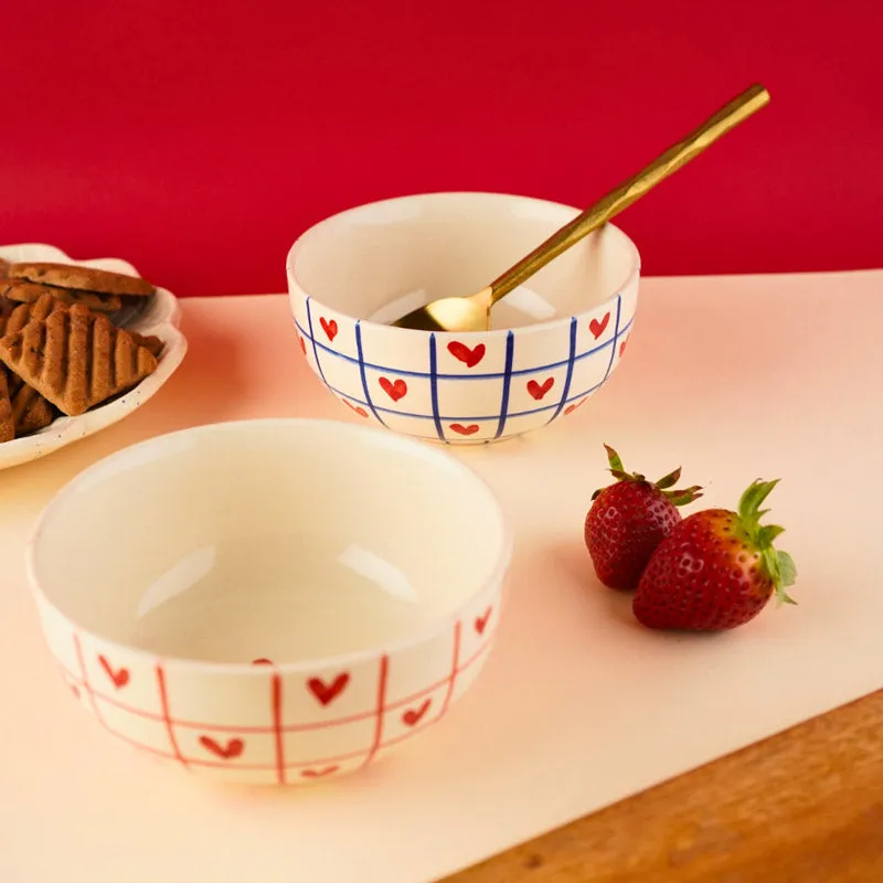 Heart Grid Red & Green Serving Bowl (300 ML) - Set of Two media 1
