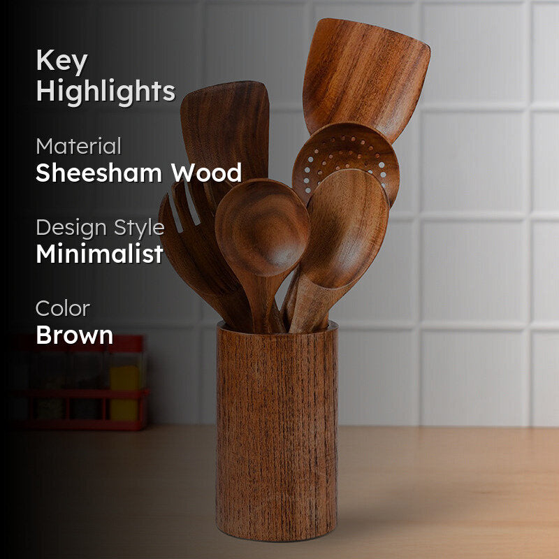 Veneera Sheesham Wood Serving Spoon - Six Piece Set image 2