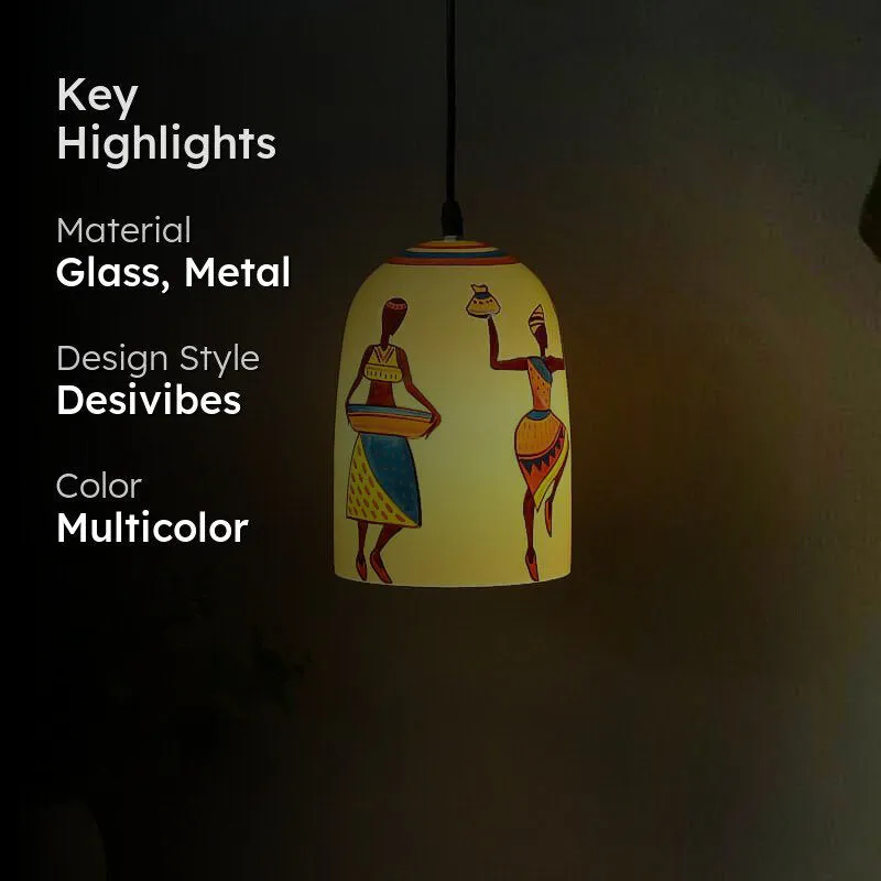 Folk Fantasy Hand Painted Glass Ceiling Lamp media 2