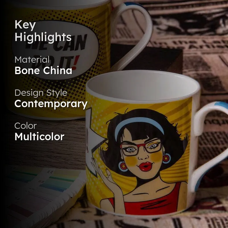Pop Bone China Coffee Mug (350 mL Each) - Set of Two media 2