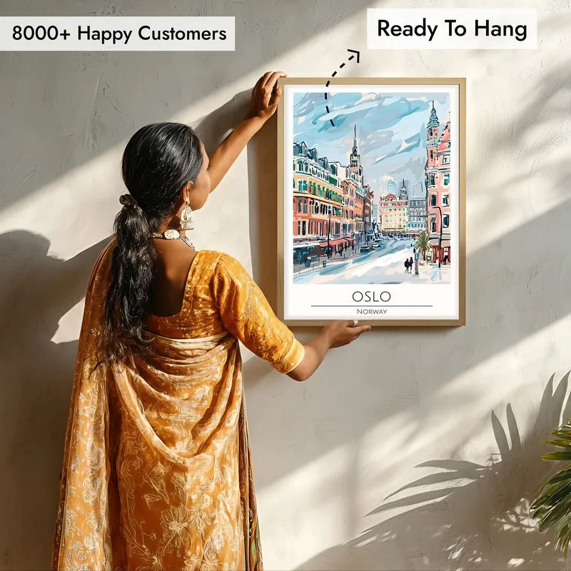 Vintage Oslo Framed Canvas Archival Canvas Wall Painting - Natural Brown Frame media 7