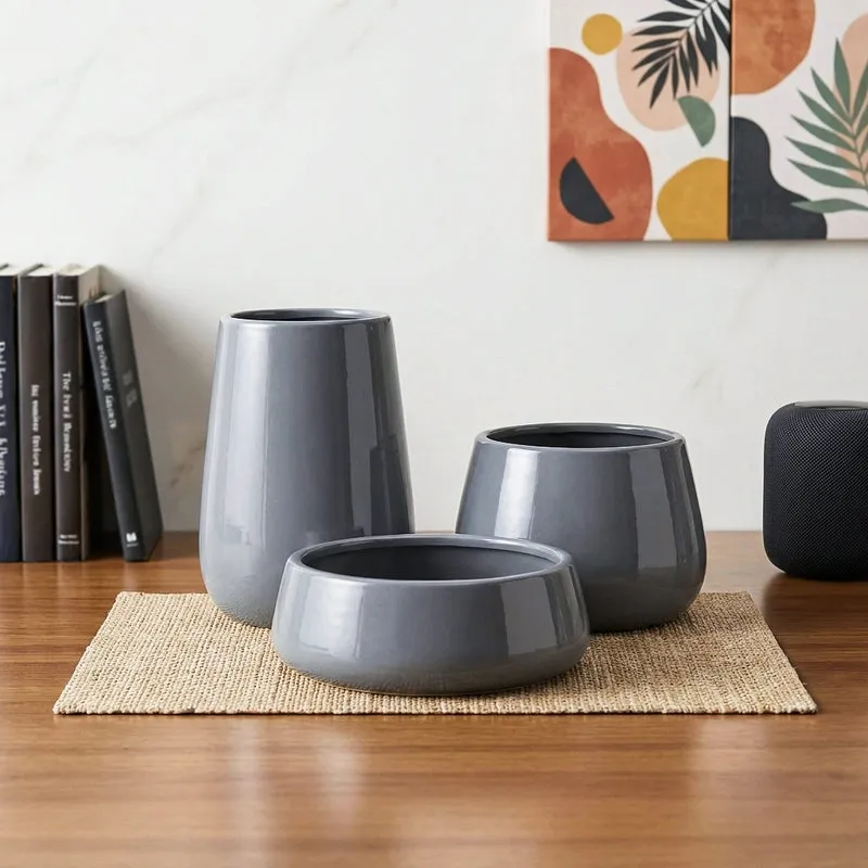 Ugaoo Tulip Fantasy Ceramic Planter (Grey) - Set Of Three media 1