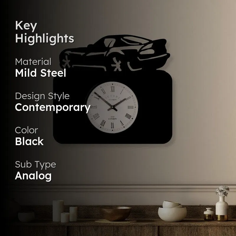 Car Steel Analog Wall Clock - Black media 2