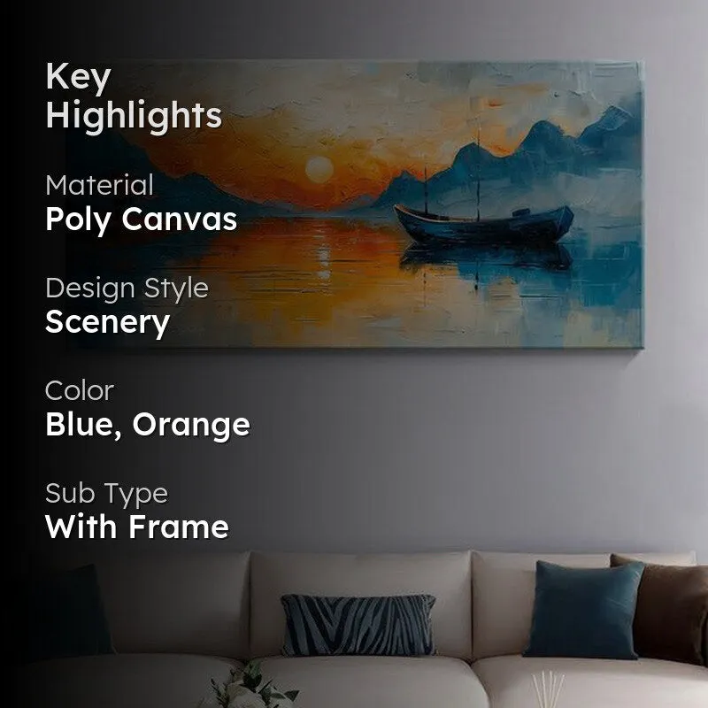 Ocean Sunset And Solitary Boat Wall Painting media 2