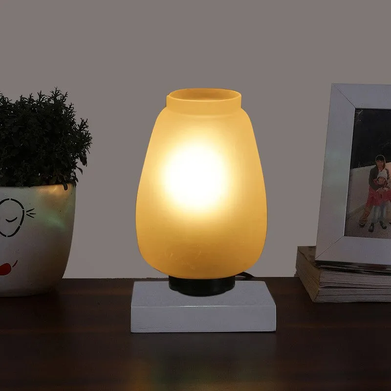 Glazone Glass Table Lamp With Wooden Base - White media 3