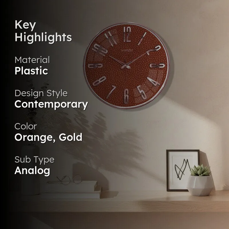 Elite Numeric Plastic Wall Clock - Orange & Rose Gold media 2