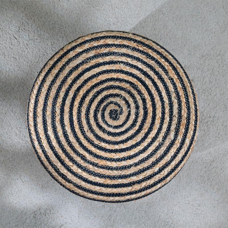 Junis Striped Juco Ottoman - Beige & Black image 3