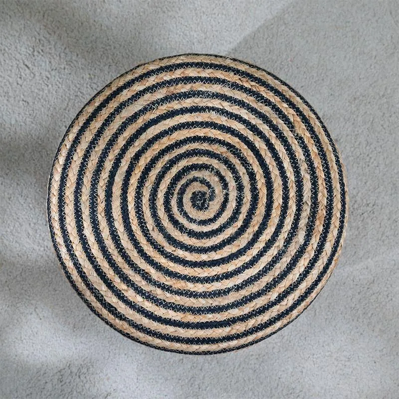 Junis Striped Juco Ottoman - Beige & Black media 3