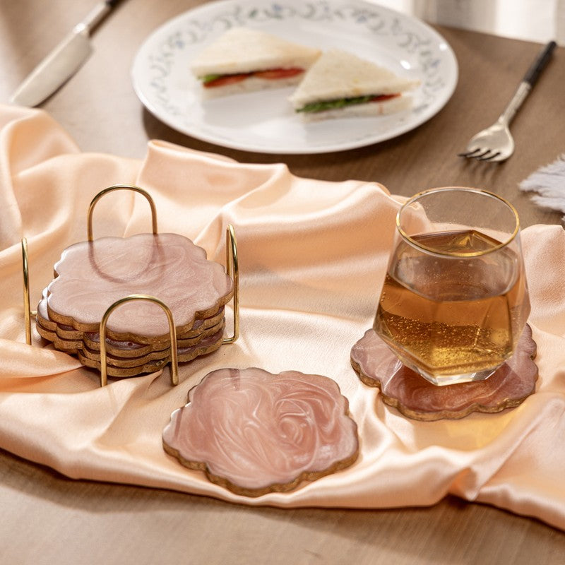 CrystalHue Decorative Coaster (Pink) - Seven Piece Set