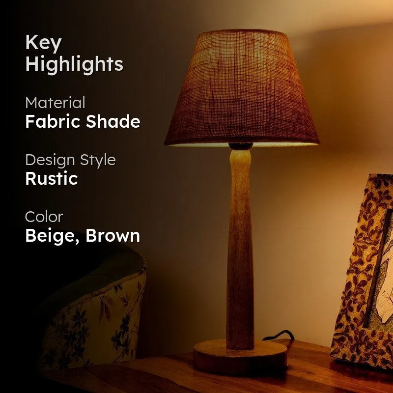 Classic Chic Fabric Table Lamp With Wooden Stand - Beige media 2
