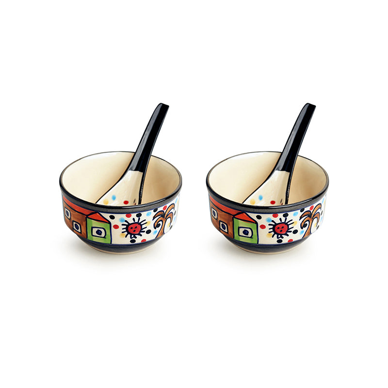 Coastal Cottage Handpainted Ceramic Soup Bowl With Spoon (260 mL) - Four Piece Set media 3