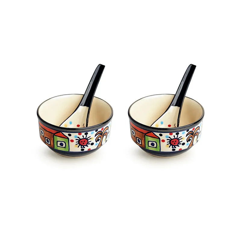 Coastal Cottage Handpainted Ceramic Soup Bowl With Spoon (260 mL) - Four Piece Set media 3