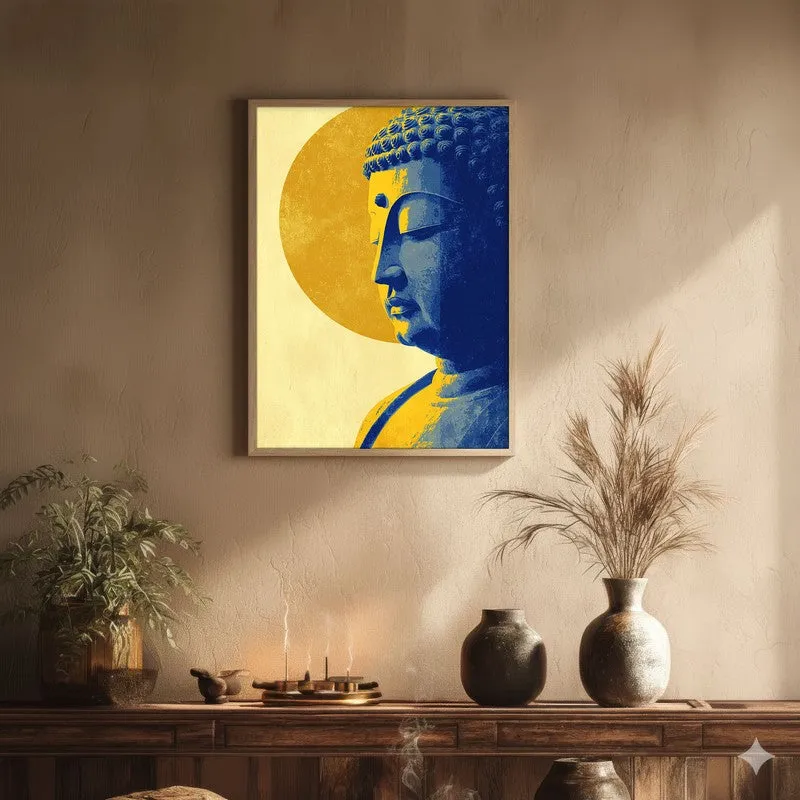 Peaceful Buddha In Meditative Calm II Archival Paper Wall Painting With Brown Frame media 1