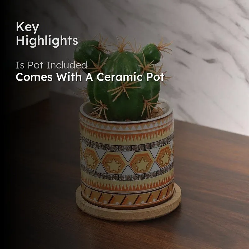 Faux Cacti In Ethnic Pot - 13.5 cms media 2