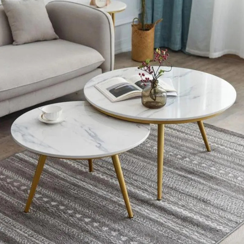 Atelier Blanc Accent Table with Marble Top (Gold & White) - Set Of Two media 1