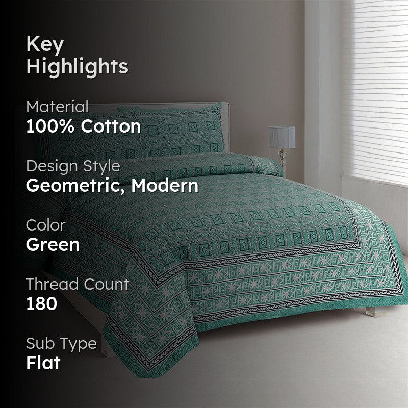 Shara Ethnic Cotton Bedsheet (Green) - 180 TC media 2