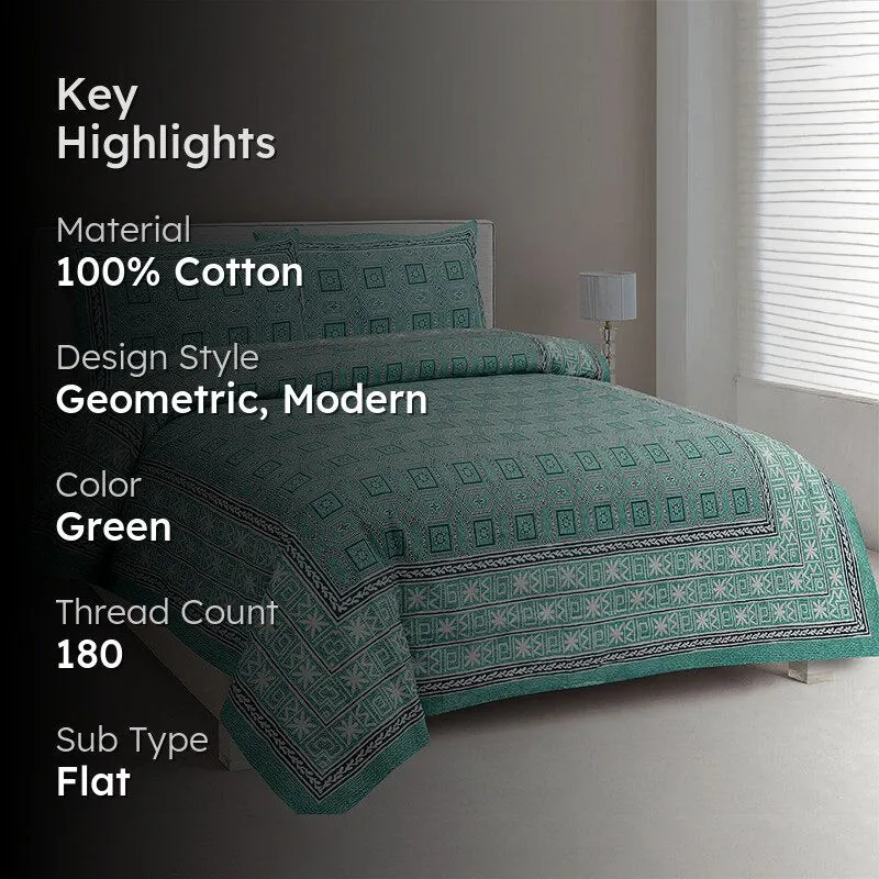 Shara Ethnic Cotton Bedsheet (Green) - 180 TC media 2