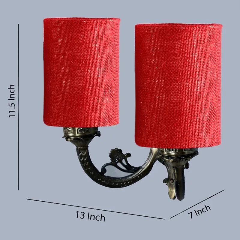 Vintage Cylindrical Duo Fabric & Metal Wall Lamp - Maroon media 4