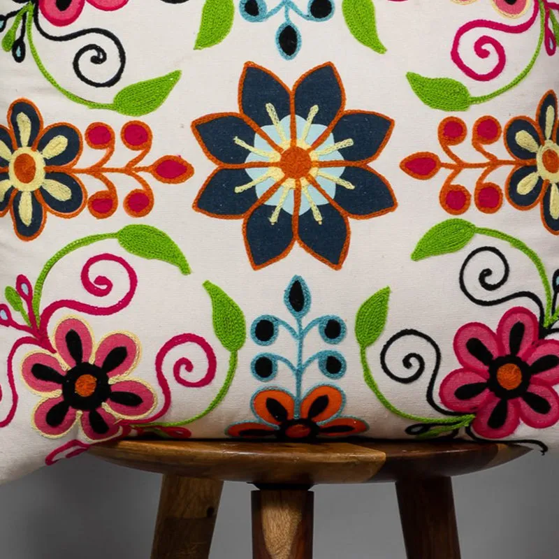 Flora Rangoli Embroidered Cushion Cover media 5