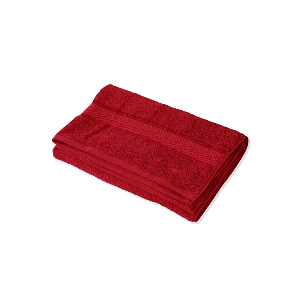 Red bath towel displayed folded against a white background