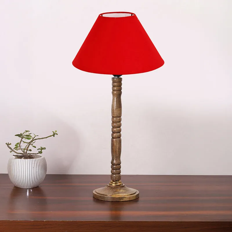 Glow Mesa Table Lamp With Carved Wooden Base - Red,Brown media 3