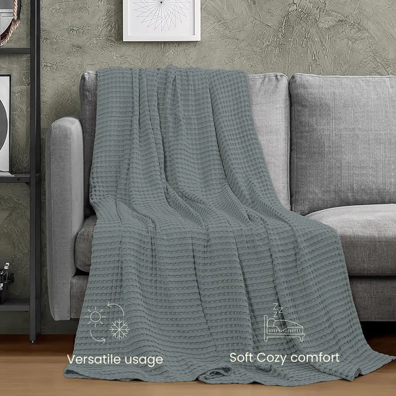 Urban Space Waffle Cotton Blanket (Grey) - 250 GSM media 6
